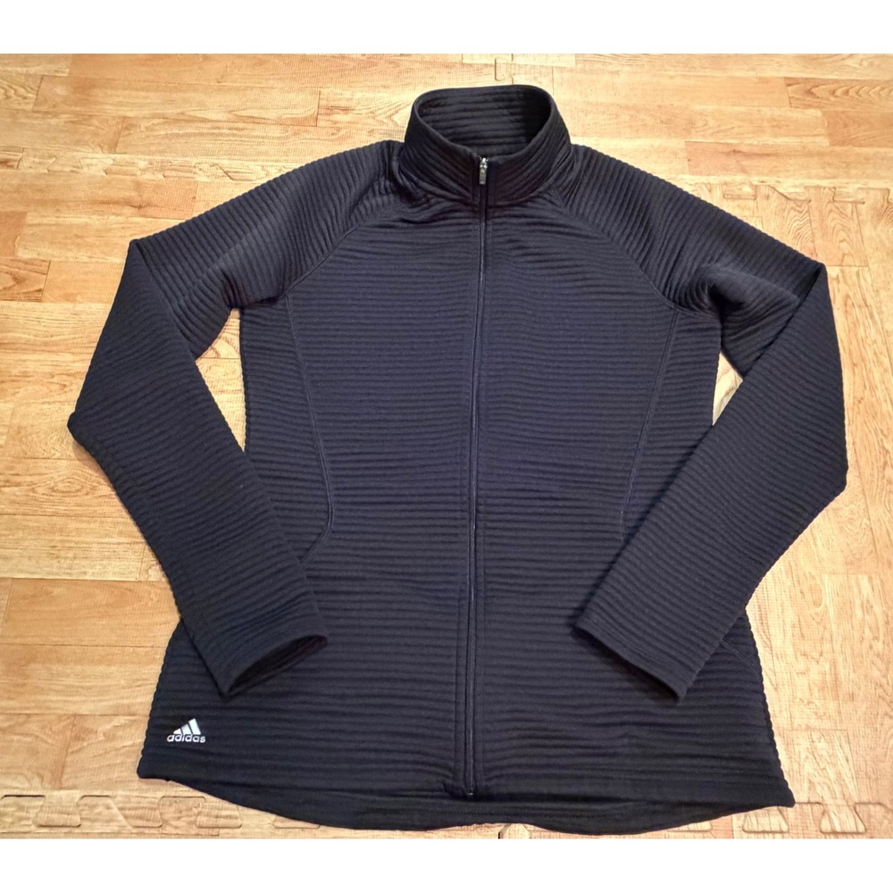 Adidas Golf Women Black Ribbed Full Zip Mock Neck Jacket Size Medium